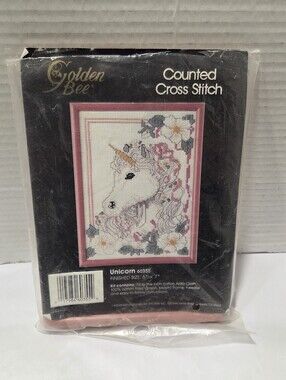 Golden Bee Vintage 1988 Unicorn Counted Cross Stitch Kit Opened